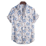 Men Short Sleeve Ethnic Style Printed Shirt Geometric Folk Pattern Floral Shirt Casual Summer Hawaiian Holiday Camisa Tops