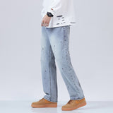 Men punky designer Skelton print Y2K clothing Vintage HIgh waist male denim pants
