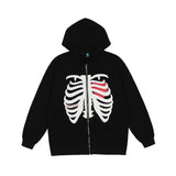 Foesce Oversized Skeleton Zip Up Hoodie Jacket Men Streetwear Gothic Foam Printing Hooded Sweatshirts Thin Unisex New Spring Autumn