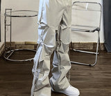High Street Pleated Overalls Men's Pants Fashion Loose Straight Button Casual Male Trousers Solid Color Darkwear
