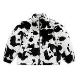 Autumn Warm Plush Jacket Men Cow Spots Pattern Soft Zipper Coat Fashion Street Outerwear Windbreaker Clothing Tops Male Female