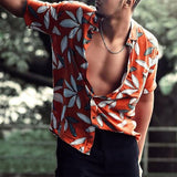 Leisure Loose Short Sleeve Button Shirts Men  Spring Summer Fashion Graphic Print Turn-down Collar Cardigan Tops Mens Shirt