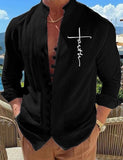 Hot Sale Spring Cotton Linen Autumn  Men's Long-Sleeved Shirts Solid Color Stand-Up Collar  Casual Style Plus Size Shirts