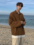 Autumn Men's Polo Collar Lightweight Sweater Men's Loose Korean Fashion Kintwear Long Sleeve Oversized Clothes Male