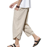 Summr Men Chinese Style Cotton Linen Harem Pants Men Streetwear Breathable Beach Pants Male Casual Calf-Lenght Trousers