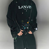 Vintage Hoodie high street cotton splash ink graffiti embroidery washed old high quality oversize men women loose hooded sweater