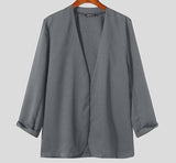 Stylish New Men Blazer Leisure Style Loose Buttons Male All-match Simple Collarless Long-sleeved Suits S-5XL Tops
