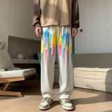 Foam Rainbow Meteor Print Pants Casual Loose Trousers Sweatpants Couple Neutral Fashion Wide Leg Joggers Hip Hop Street Apparel