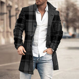 Winter Men Fashion Graphic Printing Woolen Coats Leisure Turn-down Collar Button-up Long Sleeve Jacket Mens Fall Trend Outerwear