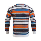 Spring and Autumn Men's New Loose Crewneck Sweater Waffle Digital Printing Colorful Striped Casual Sweater