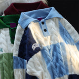 Vintage Plaid Green Knitted Sweater Men Checked Pullover Y2K Blue Sweaters Men's Winter Harajuku Japanese Streetwear