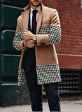 Foesce  Luxury Print Splicing Woolen Long Coat Men's Trench Trendy High Quality New Elegant Social Jacket Spring Windbreaker
