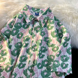 Vintage Fashion Flower Print Button Up Shirt Women Shirts Blouses Summer Casual Short Sleeve Streetwear Woman Shirts Harajuku
