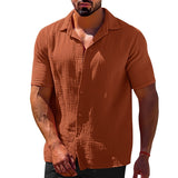 Summer Fashion Mens Cotton Shirts Short Sleeve Solid Color Turndown Collar Button Tops Vintage Men Clothes Shirt Streetwear