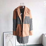 Foesce  Luxury Print Splicing Woolen Long Coat Men's Trench Trendy High Quality New Elegant Social Jacket Spring Windbreaker