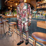 Men's slim long sleeve shirt Business shirt Men's retro style sequin formal shirt and trousers Business casual two-piece suit