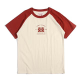 Summer New Stitching Raglan Sleeve Man Retro Tshirt Women Casual Chinese Printing T-shirts Student Green Red Tee