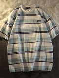 Foesce Preppy Striped T-shirt Summer New American Vintage Simple Label T-shirt Classic Short-sleeved Tees Men Loose Streetwear