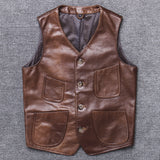 Foesce Real Leather Vest Men Vest Pure Cowhide Real SheepSkin Leather Jackets Men Vintage Autumn Motocycle Jacket 4XL Jaqueta