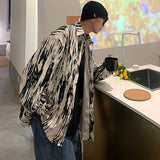 Blue Black Tie-dye Shirt Men Fashion Retro Casual Shirt Men Streetwear Korean Loose Long-sleeved Shirts Mens Striped Shirt M-2XL