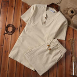 Spring Autumn Linen Suit Men's Long-sleeved Trousers Breathable Men's Casual Summer Cotton Linen Two-piece Suit