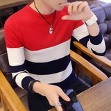 Foesce Autumn Men's Pullover Slim Fit Splicing Striped Knitted Sweaters Mens Knit Long Sleeve Brand Clothing Casual Newest High Quality
