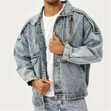 Foesce New Vintage Denim Jackets Men Slim Solid Casual Jean Coat Fashion Stand Collar Moto Biker High Street Tide Outwears