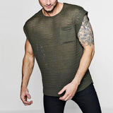 Foesce Green Knit Mesh Vest Men Transparent Sexy Men's Tank Tops Red See Through Men's Clothing Sleeveless Tee Streetwear