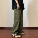 Foesce Big Pockets Casual Cargo Pants Men's Vintage Hip-hop Pants Fashion Loose Straight Wide Leg Pants Men Streetwear Trousers Male
