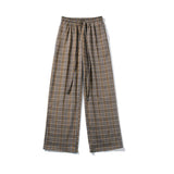 Spring Cotton Casual Pants Men Fashion Retro Oversized Plaid Pants Men Streetwear Loose Wide Leg Pants Mens Straight Trousers