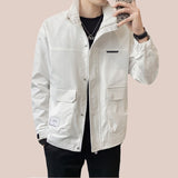 Foesce Men's Jackets Stand Collar Thin White Tops Coat Korean Style Casual Sports Solid Color Male Clothing Jacket