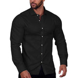Spring Summer Solid Color Casual Shirts Men Fashion Long Sleeve Turn-down Collar Buttoned Shirt Tops Mens Leisure Clothes