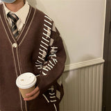 Vintage Knitted Sweater Coat Men HipHop Cardigan Male Argyle Long Sleeve Spliced Japanese Streetwear Retro Autumn Winter