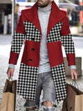 Foesce  Luxury Print Splicing Woolen Long Coat Men's Trench Trendy High Quality New Elegant Social Jacket Spring Windbreaker