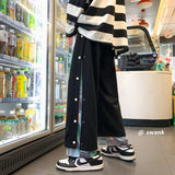 Harajuku Casual Wide Pants Men Streetwear Patchwork Sweatpants Spring Autumn Fashion Ankle-length Trousers For Men