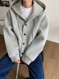 Foesce Loose Hooded Sweater Korean Fashion 2023 New Autumn Winter Single Breasted Long Sleeve Male Men Jacket Casual