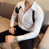 Foesce Men Pleat Shirt With Bowtie Men Tuxedo Shirt Black White Stylish Shirts For Men Wedding Party Club Party Slim Fit Shirt Men