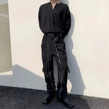 Trendy Detachable Overalls Handsome Men's Trendy Brand Street Hip-hop Straight Trousers Men's Functional Y2k Zipper Design Pants