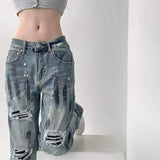 Foesce New Women Loose Vintage Female Pants Fashion Femme Harajuku Baggy Jeans Female Casual Funny Gothic straight-leg Summer Jeans ins