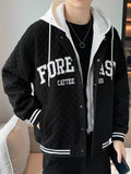 New Spring Men's Hooded Varsity Jacket Streetwear Fashion Fake 2 In 1 Single Breasted Casual Windbreaker Loose Letter Coat