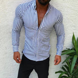 Casual Long Sleeve Buttoned Turn-down Collar Men's Shirt Striped Printed Slim Shirts Spring Fashion Men Clothes Streetwear