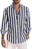 Men's Casual Blouse Shirt Stripe Printing Loose Tops Long Sleeve Tee Shirt Spring Autumn Casual Handsome Men's Shirts New