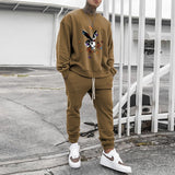 Foesce men's spring and autumn two-piece long-sleeved round neck T-shirt trousers casual loose printing transport suit