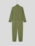 Foesce  Men Jumpsuits Lapel Solid Color Long Sleeve Pockets Streetwear Fashion Cargo Overalls With Belt  Casual Romper 5XL 7