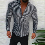 Casual Long Sleeve Buttoned Turn-down Collar Men's Shirt Striped Printed Slim Shirts Spring Fashion Men Clothes Streetwear