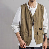 Men's Vests Casual Pockets Sleeveless V Neck Korean Style Loose Spring Autumn Waistcoat Fishing Waistcoats Clothing chalecos