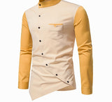 Foesce Men Shirt Long Sleeve Personality Diagonal Button Shirts for Men Luxury Designer Irregular Henry Collar Top Grade Tops
