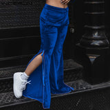 Foesce Sexy Fashion Slit Long Pants Men's Loose Pleuche Bell-bottoms Male Solid Comfortable Hot Sale Slack Trousers S-5XL