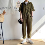 Men's Overalls Jumpsuits Summer Fashion Casual Nine Point Cargo Pants Japanese Retro Male Clothes Couple Loose Solid Color Suit