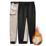 Men Fleece Warm Cargo Pants Autumn Winter Casual Loose Print Drawstring Sports Trousers Male Thermal Lambswool Sweatpants